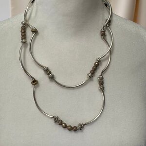 Lizzy James Leather Wrap Convertible Silver Necklace Bracelet Wrap Handmade